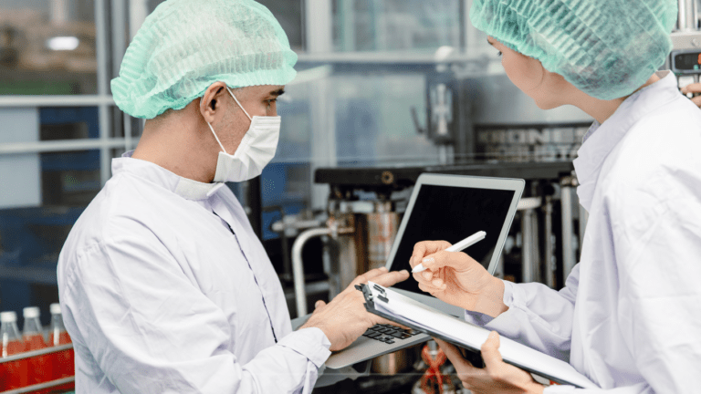 Two person checking quality of chemicals