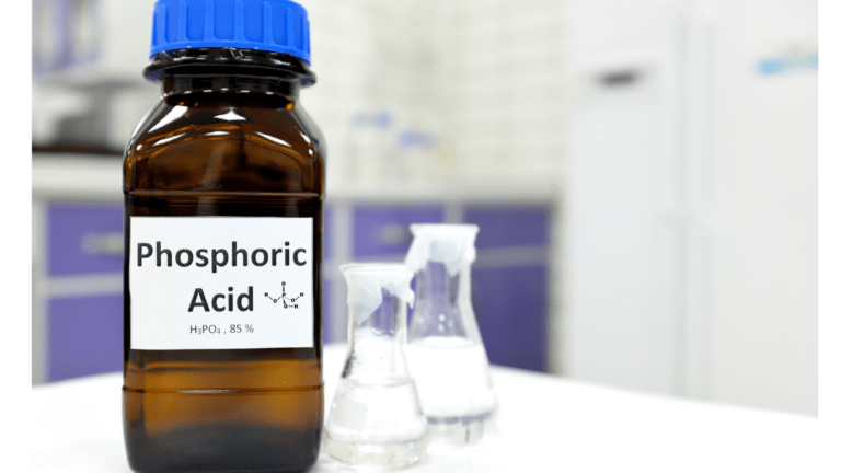 A phosphoric acid bottle on table