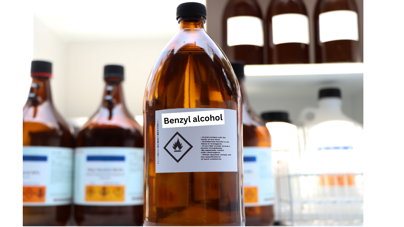 A bottle of Benzyl alcohol